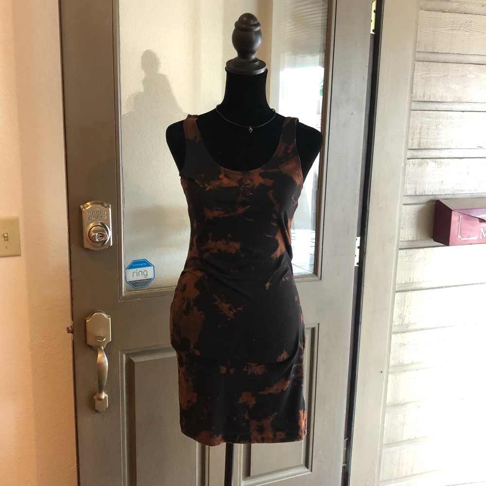 CUSTOM Black Bleach Dye Tank Dress - Small